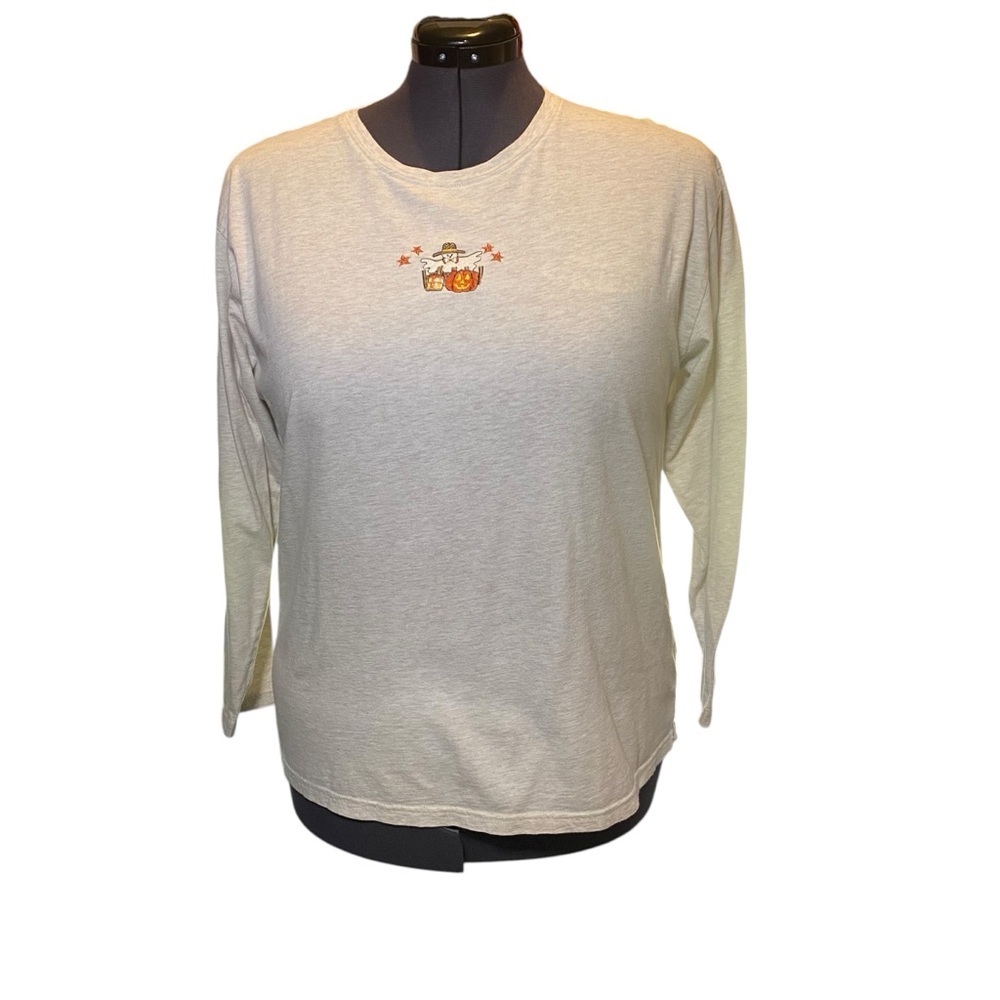 Vintage Mandal Bay Women's size XL cream/tan embroidered fall long sleeve tee